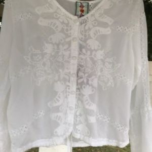 Johnny Was White Eyelet Long Sleeve "Cage" Jacket